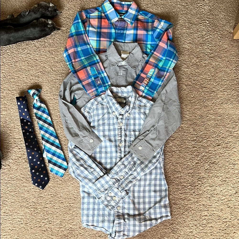 Blue and Gray Casual Button Down Shirts with Classic Patterns- boys Size 6